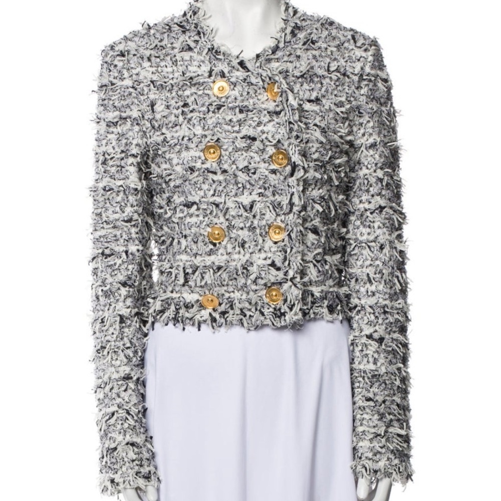 St. John Double Breasted Chic Eyelash Tweed Jacket with Gold Buttons Sz Small 4 - Picture 3 of 6